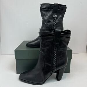7 for All Mankind Black Leather Heeled Pierce Boots Women’s Size 6.5